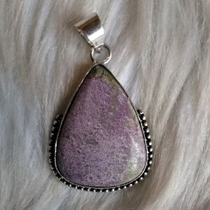 Purple Teardrop Stone Pendant Necklace - Silver Setting